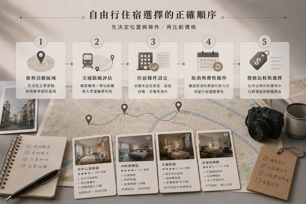自由行住宿從地點交通到價格比較的選擇順序